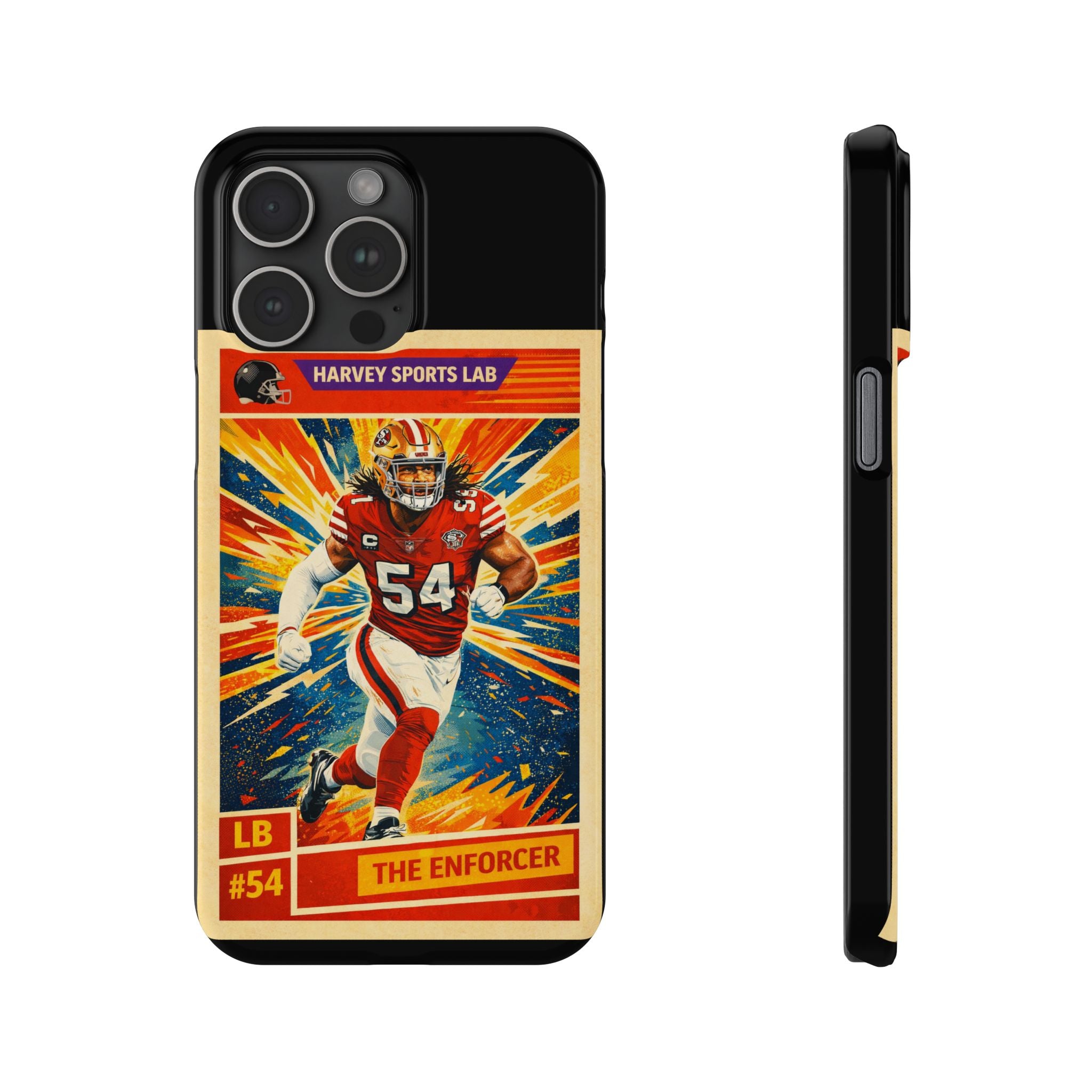 Football Player Vintage Trading Card Slim Phone Case — “The Enforcer” #54